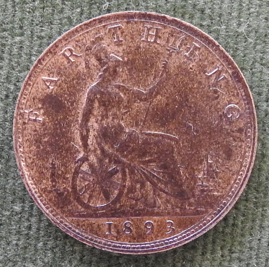 GB British UK English 1893 Farthing Queen Victoria Coin - Bun Head