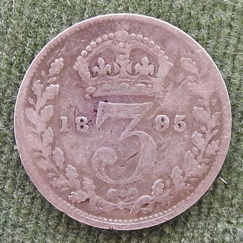 GB British UK English 1895 Three Pence Queen Victoria Coin