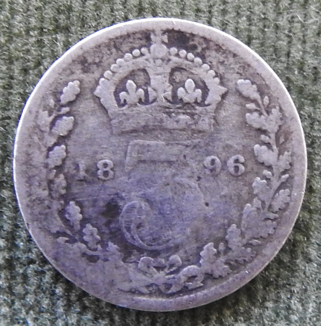 GB British UK English 1896 Three Pence Queen Victoria Coin