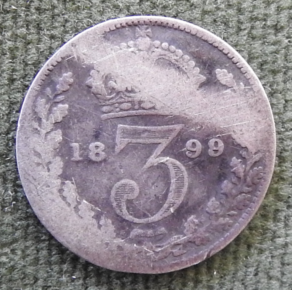 GB British UK English 1899 Three Pence Queen Victoria Coin - Veiled Head