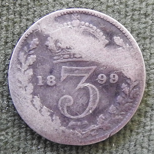 GB British UK English 1899 Three Pence Queen Victoria Coin - Veiled Head