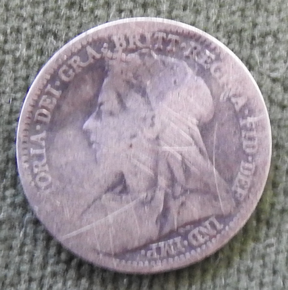 GB British UK English 1899 Three Pence Queen Victoria Coin - Veiled Head