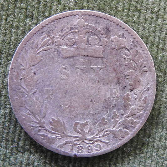 GB British UK English 1899 Sixpence Queen Victoria Silver Coin