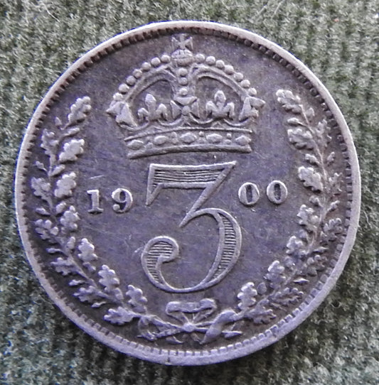 GB British UK English 1900 Three Pence Queen Victoria Coin - Veiled Head