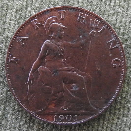 GB British UK English 1901 Farthing Queen Victoria Coin - Veiled Head