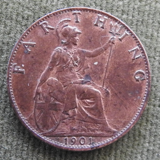 GB British UK English 1901 Farthing Queen Victoria Coin - Veiled Head