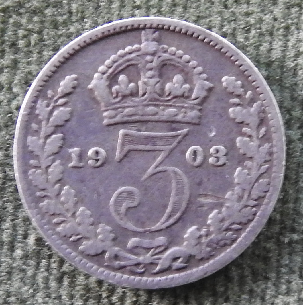 GB British UK English 1903 Three Pence King Edward VII Coin