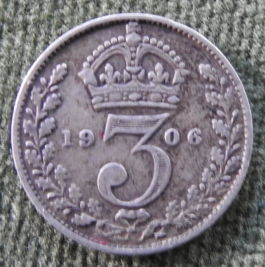 GB British UK English 1906 Three Pence King Edward VII Coin