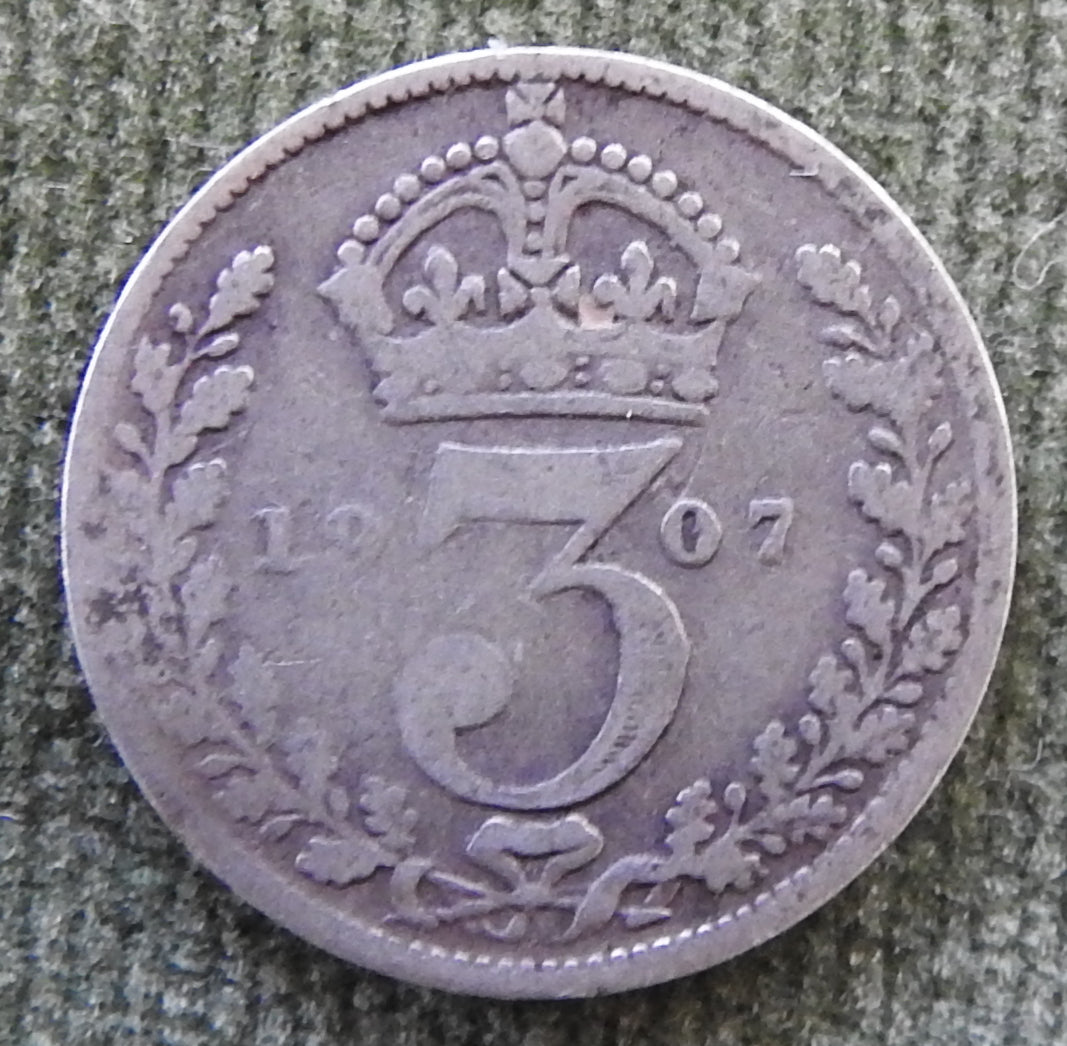 GB British UK English 1907 Three Pence King Edward VII Coin