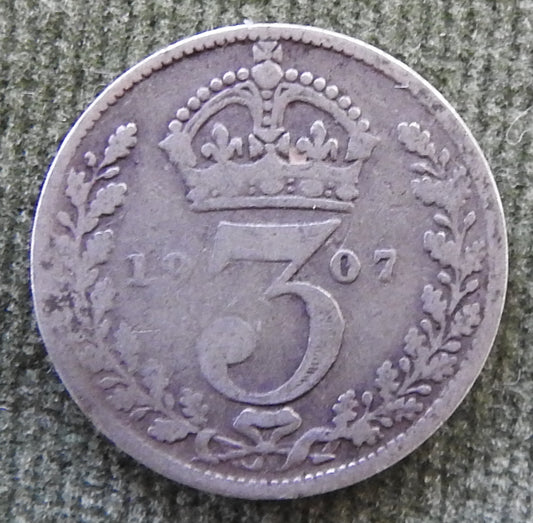 GB British UK English 1907 Three Pence King Edward VII Coin