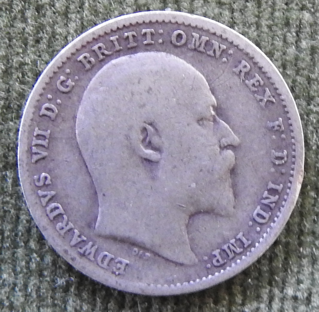 GB British UK English 1907 Three Pence King Edward VII Coin