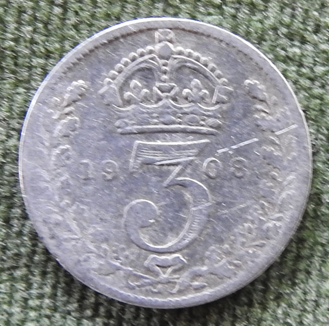 GB British UK English 1908 Three Pence King Edward VII Coin