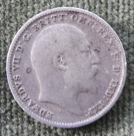 GB British UK English 1908 Three Pence King Edward VII Coin