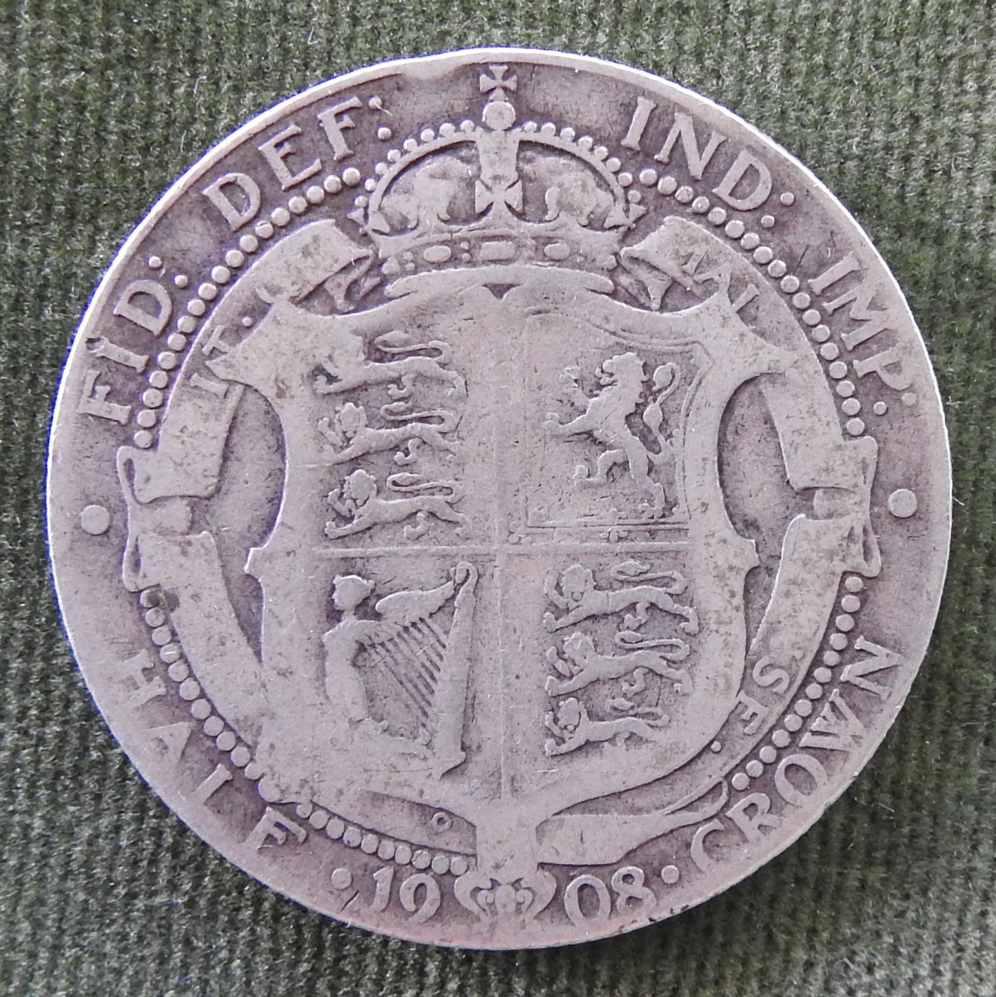 GB British UK English 1908 Half Crown King Edward VII Silver Coin