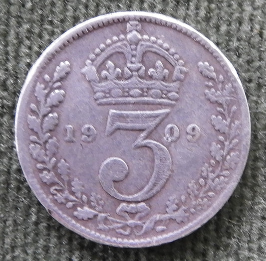GB British UK English 1909 Threepence King Edward VII Coin