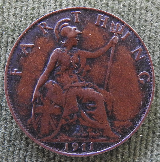 GB British UK English 1911 Farthing King George V Coin