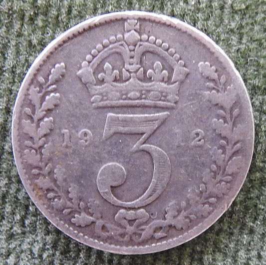 GB British UK English 1912 Three Pence King George V Coin