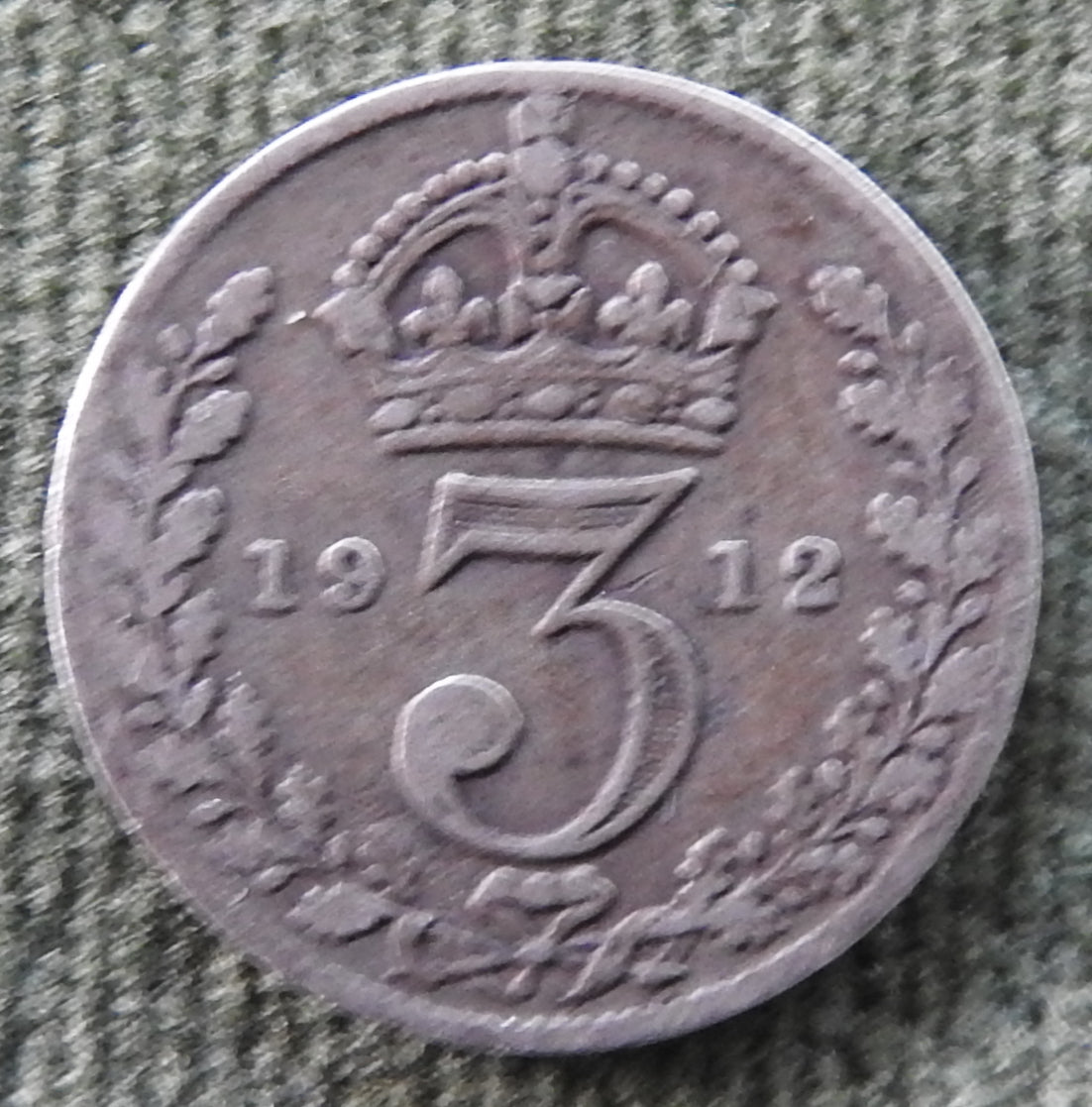 GB British UK English 1912 Three Pence King George V Coin