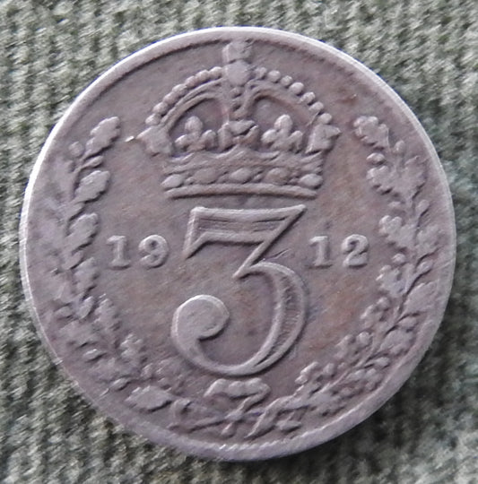GB British UK English 1912 Three Pence King George V Coin