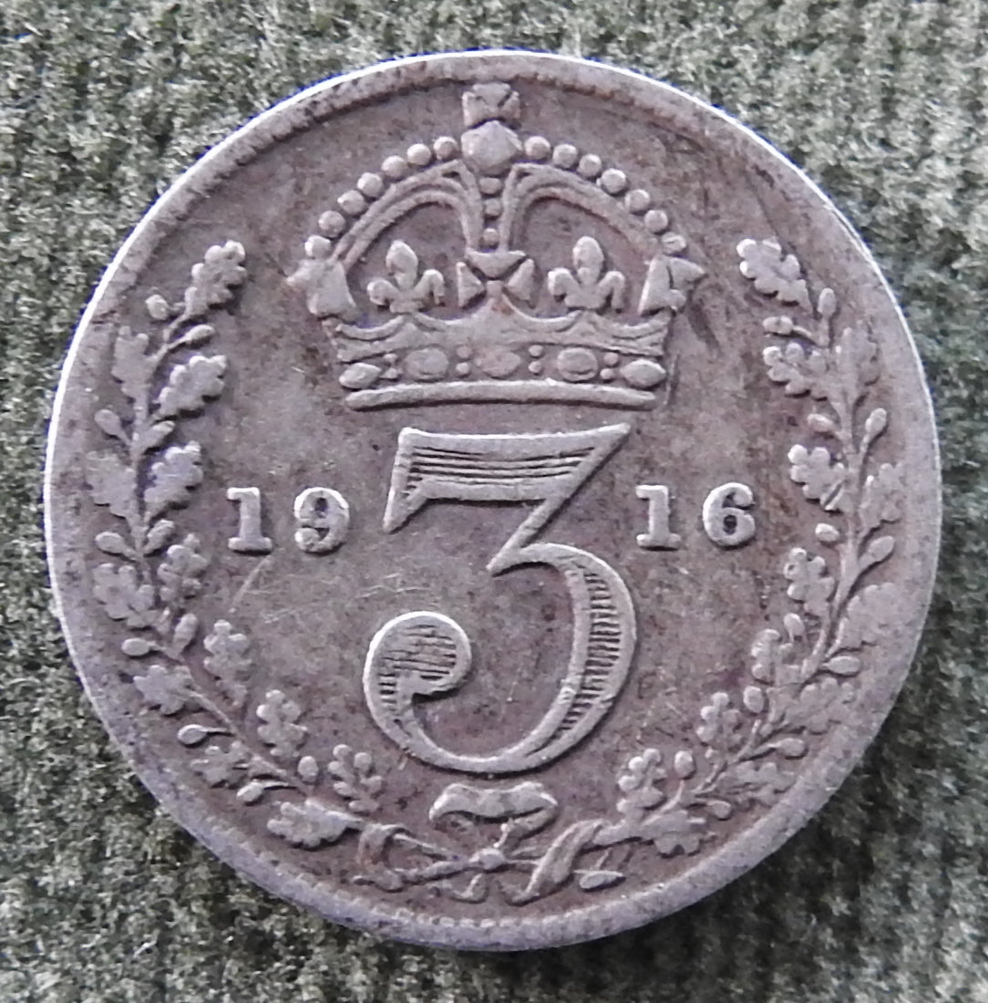 GB British UK English 1916 Three Pence King George V Coin - Variety