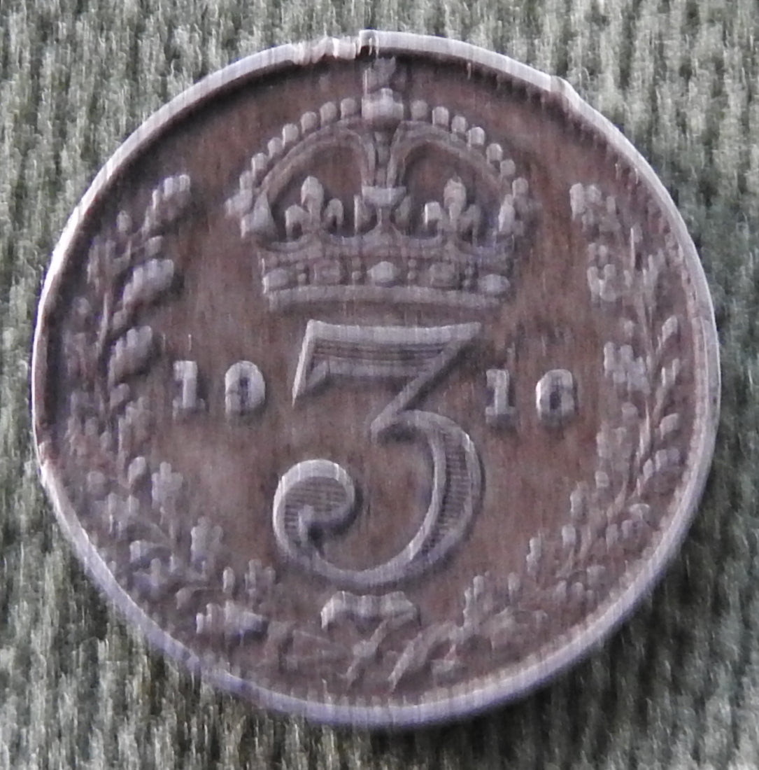 GB British UK English 1916 Three Pence King George V Coin