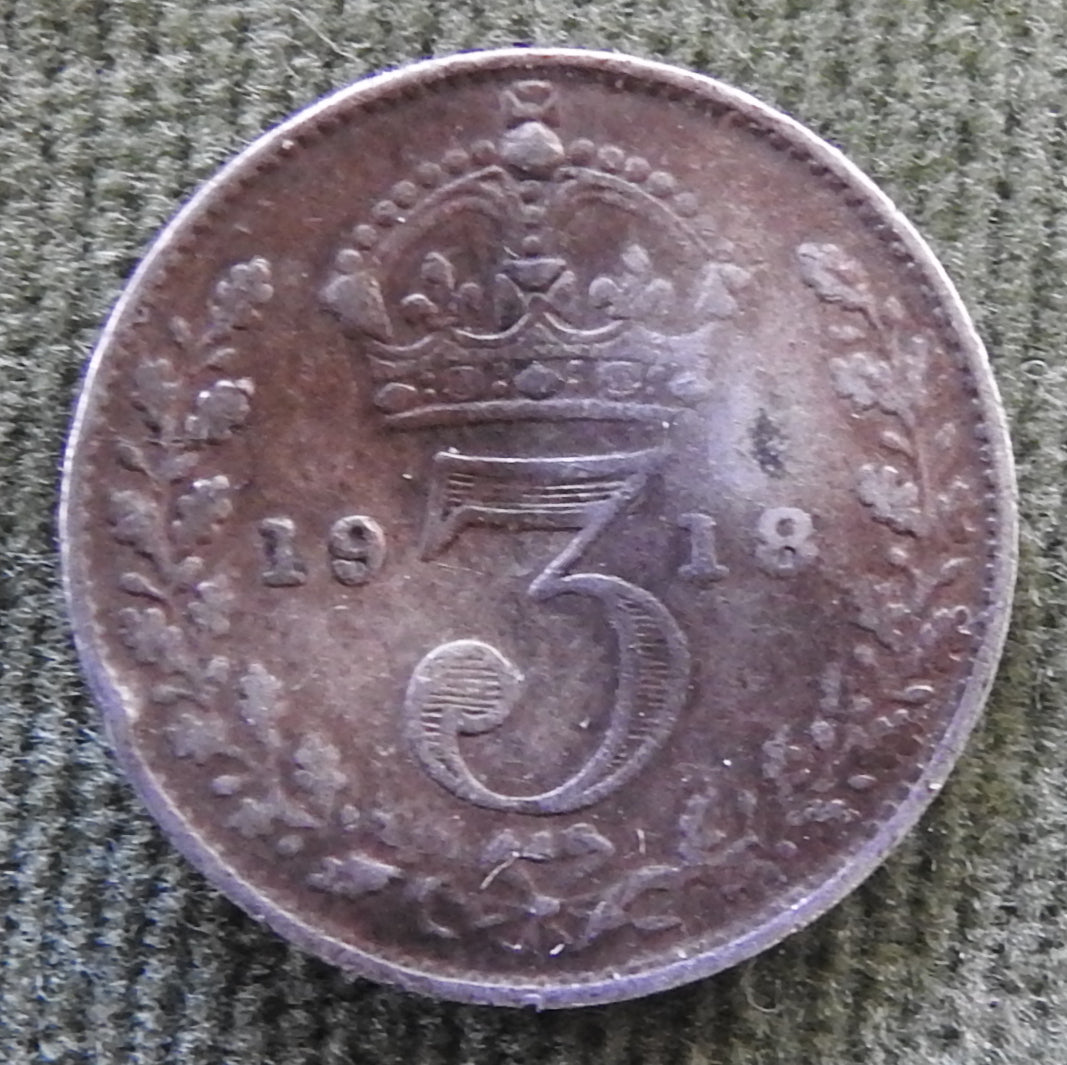 GB British UK English 1918 3p 3 Pence KGV Coin