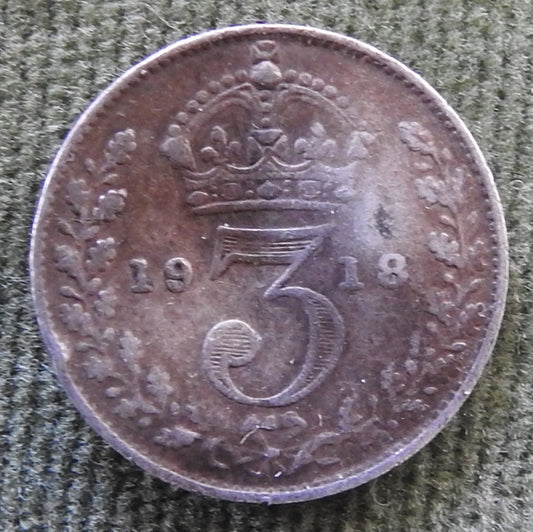 GB British UK English 1918 3p 3 Pence KGV Coin