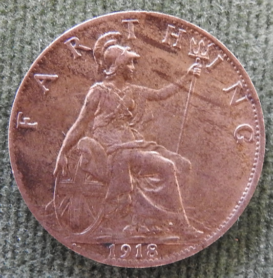 GB British UK English 1918 Farthing King George V Coin