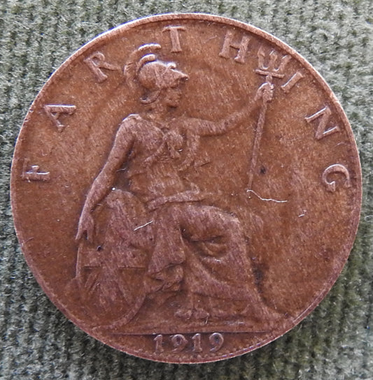 GB British UK English 1919 Farthing King George V Coin