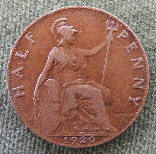 GB British UK English 1920 Half Penny King George V Coin