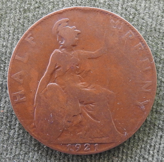GB British UK English 1921 Half Penny King George V Coin