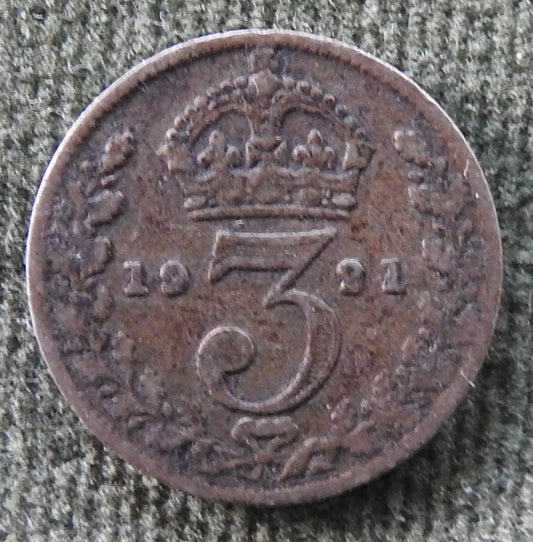 GB British UK English 1921 Three Pence King George V Coin - Variety