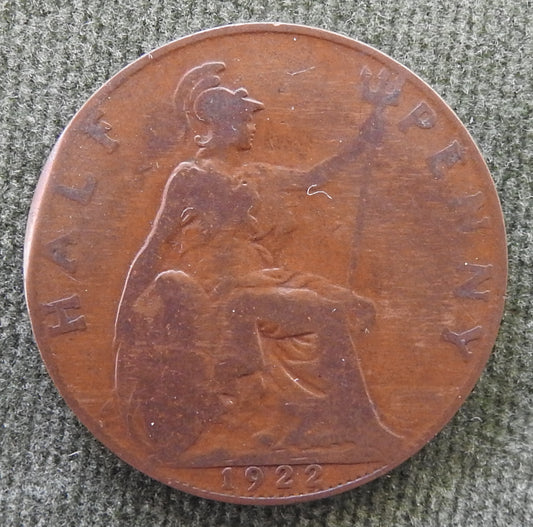 GB British UK English 1922 Half Penny King George V Coin