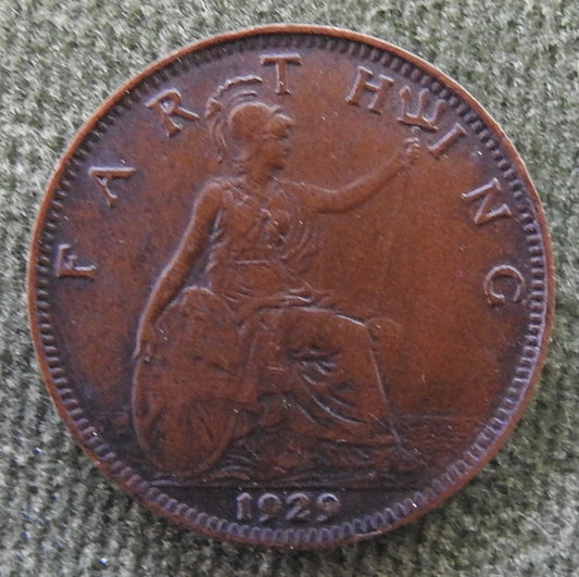 GB British UK English 1929 Farthing King George V Coin