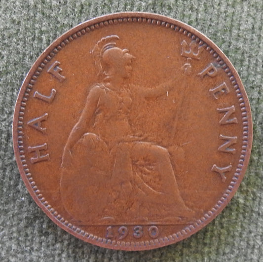 GB British UK English 1930 Half Penny King George V Coin
