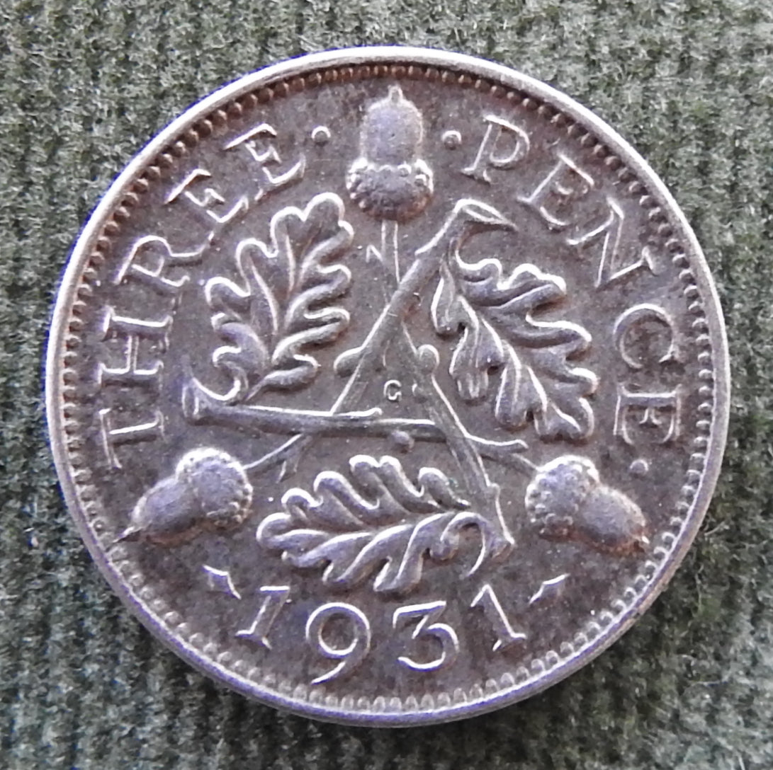 GB British UK English 1931 Three Pence King George V Coin