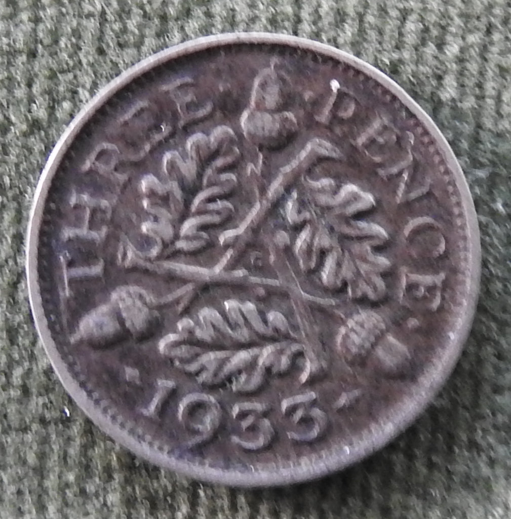 GB British UK English 1933 Three Pence King George V Coin