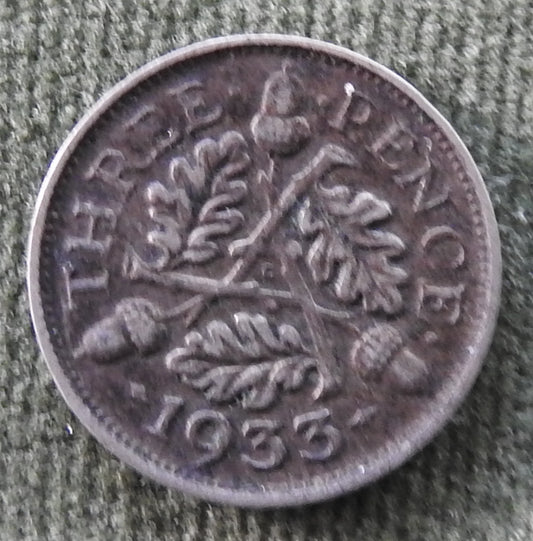 GB British UK English 1933 Three Pence King George V Coin