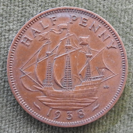 GB British UK English 1938 Half Penny King George VI Coin