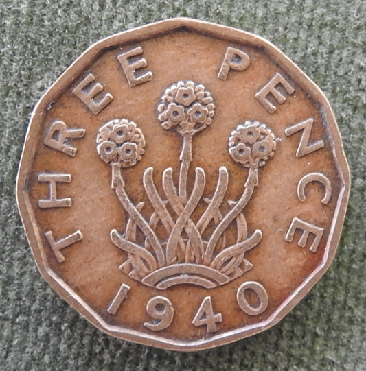 GB British UK English 1940 Three Pence 3p King George VI Coin