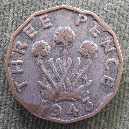 GB British UK English 1943 3p 3 Pence KGVI Coin