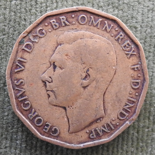 GB British UK English 1943 3p 3 Pence KGVI Coin