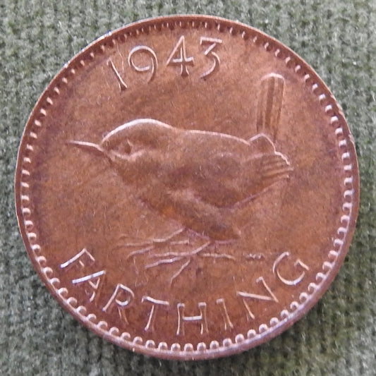 GB British UK English 1943 Farthing King George VI Coin
