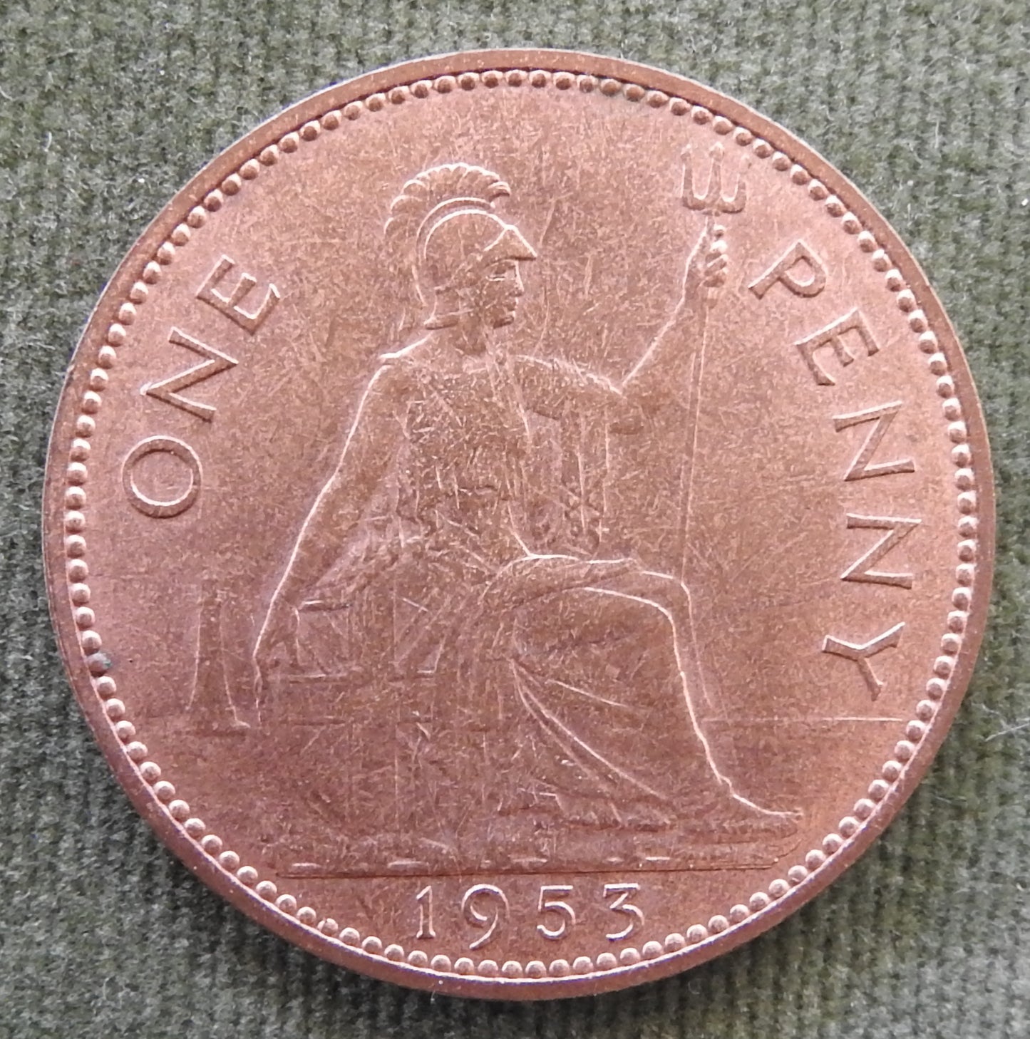 GB British UK English 1953 Penny Queen Elizabeth II Coin