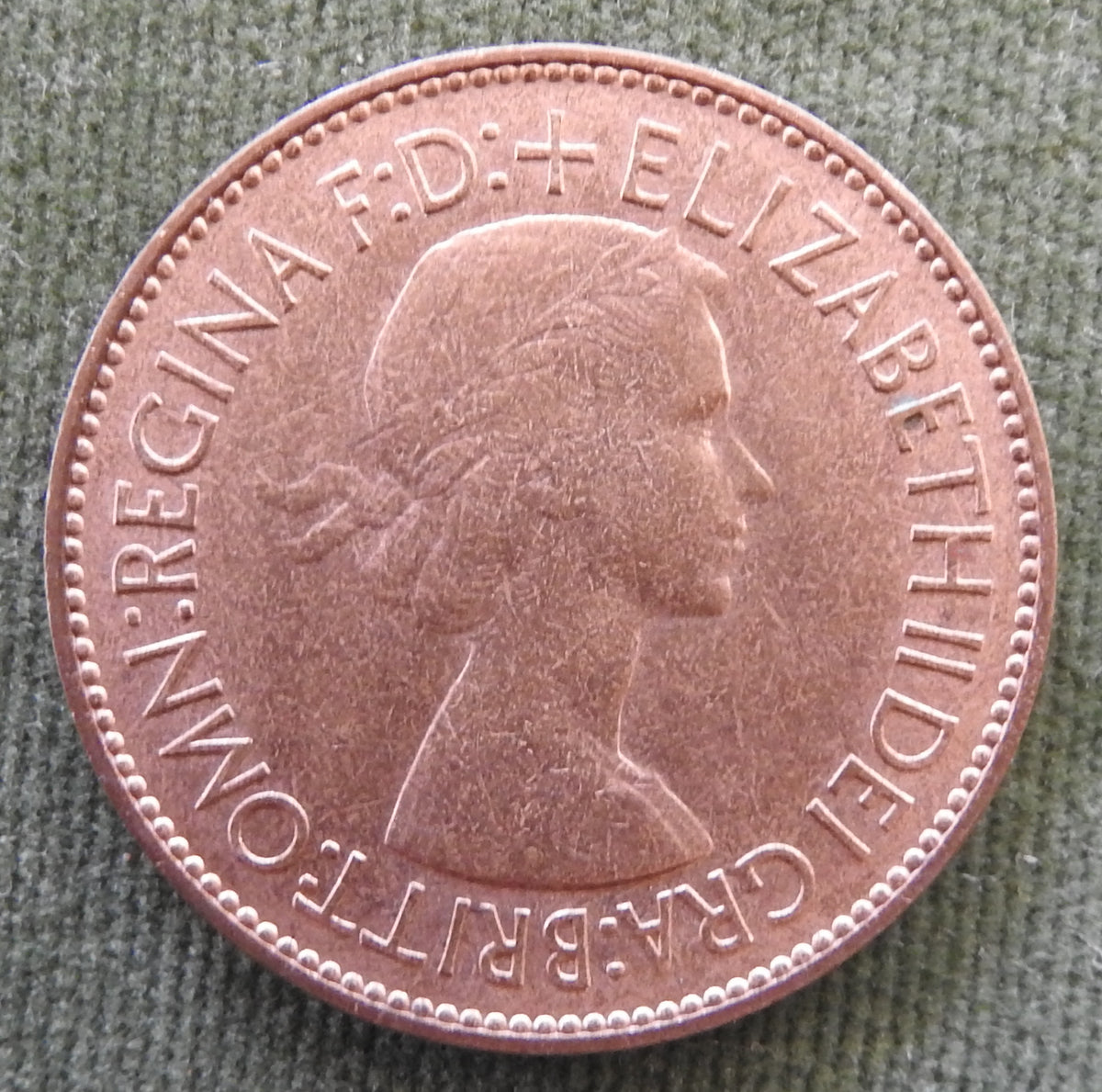 GB British UK English 1953 Penny Queen Elizabeth II Coin