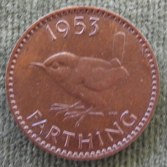 GB British UK English 1953 Farthing Queen Elizabeth II Coin