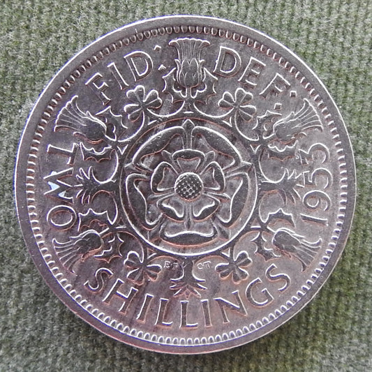 GB British UK English 1953 2 Shilling Queen Elizabeth II Coin