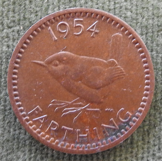 GB British UK English 1954 Farthing Queen Elizabeth II Coin