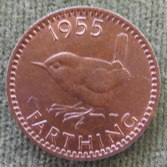 GB British UK English 1955 Farthing Queen Elizabeth II Coin