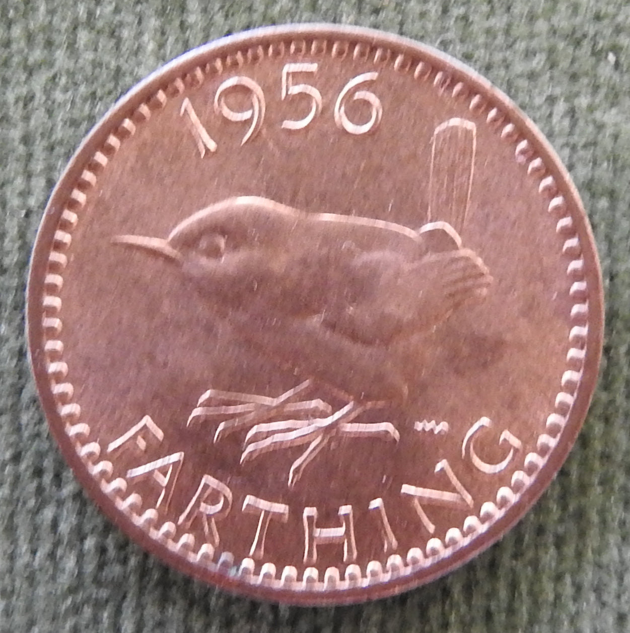 GB British UK English 1956 Farthing Queen Elizabeth II Coin